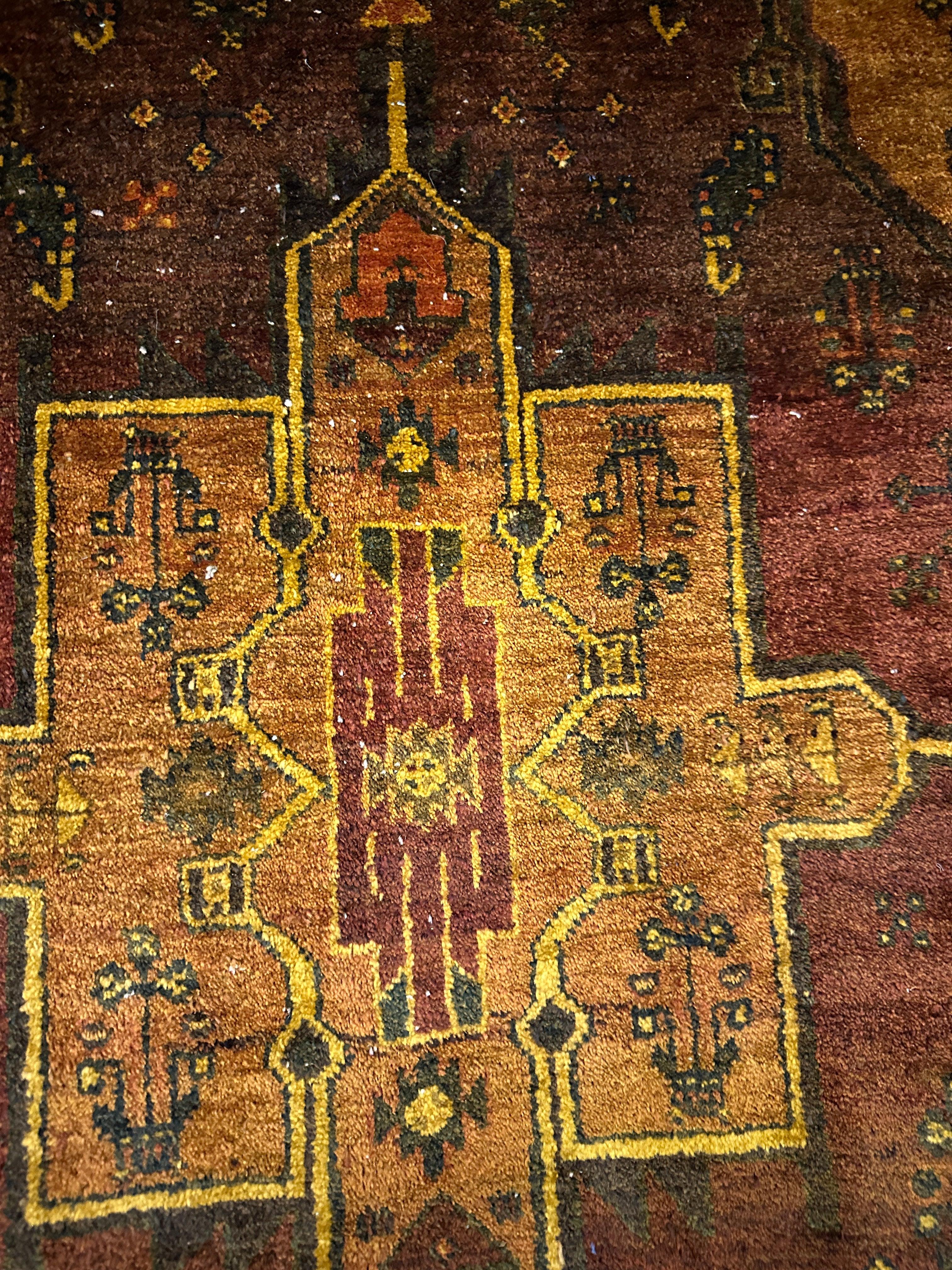 265 x 126 cm Fine Persian Old Baluch Rug Hand-Knotted Yellow & Brown Colour - Rugoutlet