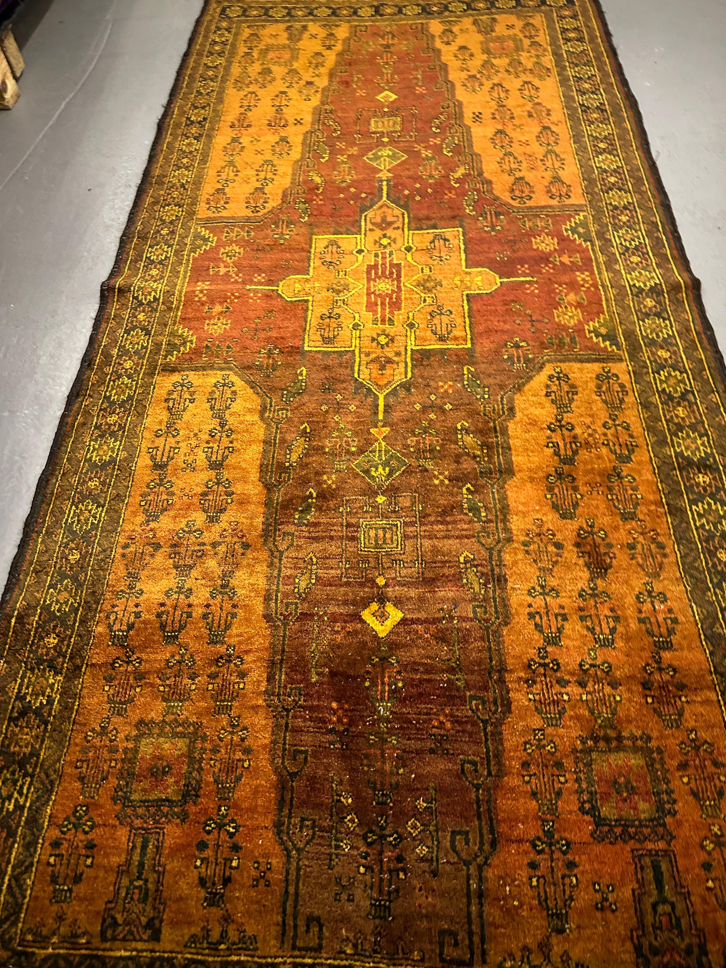 265 x 126 cm Fine Persian Old Baluch Rug Hand-Knotted Yellow & Brown Colour - Rugoutlet