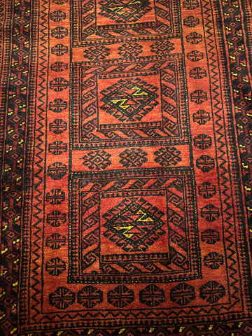 188 x 110 cm Fine Persian Old Baluch Rug Hand-Knotted Red & Black Colour - Rugoutlet