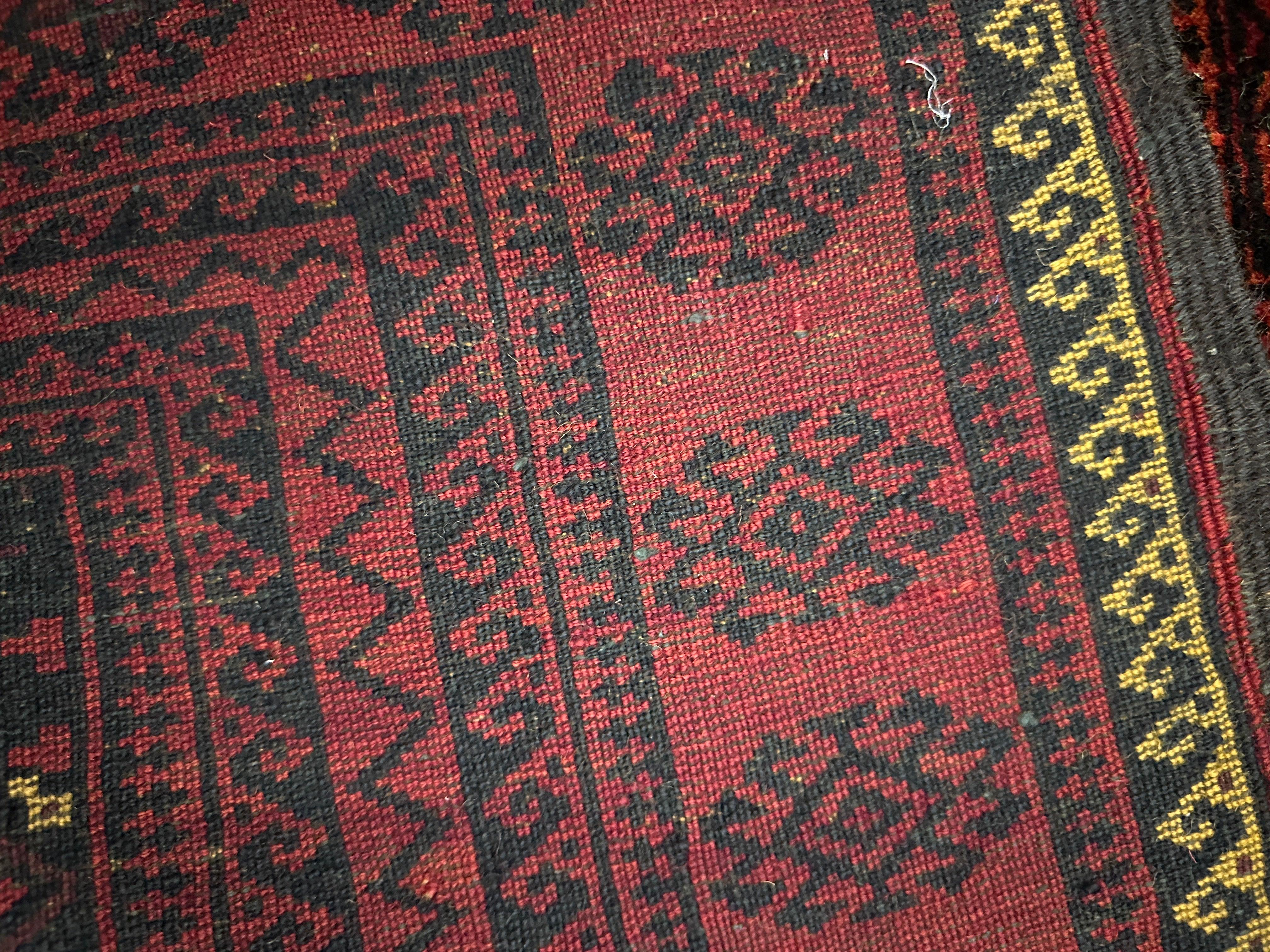 188 x 110 cm Fine Persian Old Baluch Rug Hand-Knotted Red & Black Colour - Rugoutlet