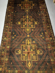 270 x 135 cm Fine Persian Old Baluch Rug Hand-Knotted Yellow & Red Colour - Rugoutlet