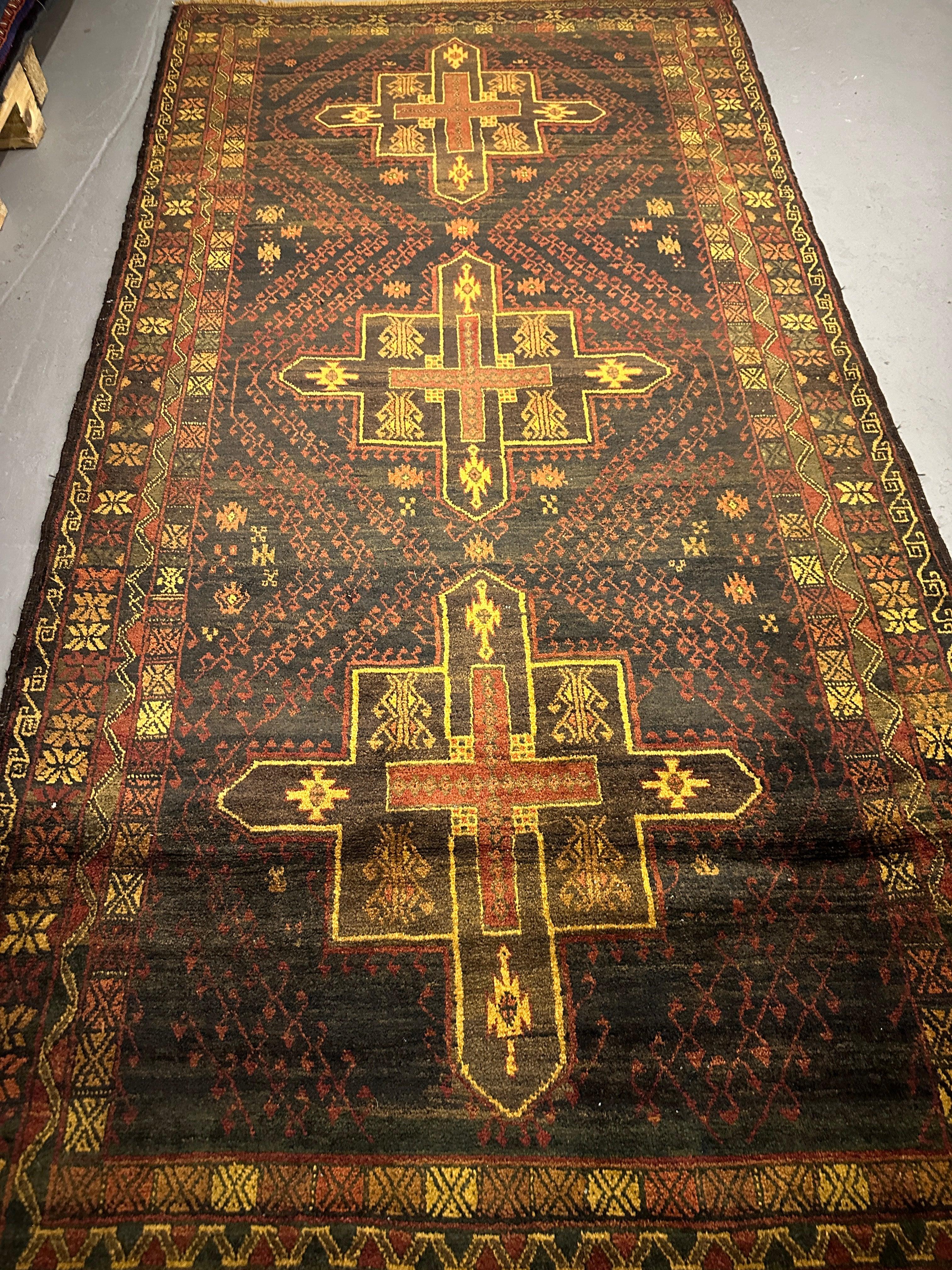 270 x 135 cm Fine Persian Old Baluch Rug Hand-Knotted Yellow & Red Colour - Rugoutlet