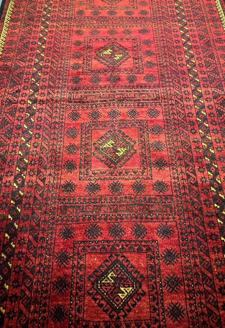 200 x 119 cm Fine Persian Old Baluch Rug Hand-Knotted Red & Black Colour - Rugoutlet