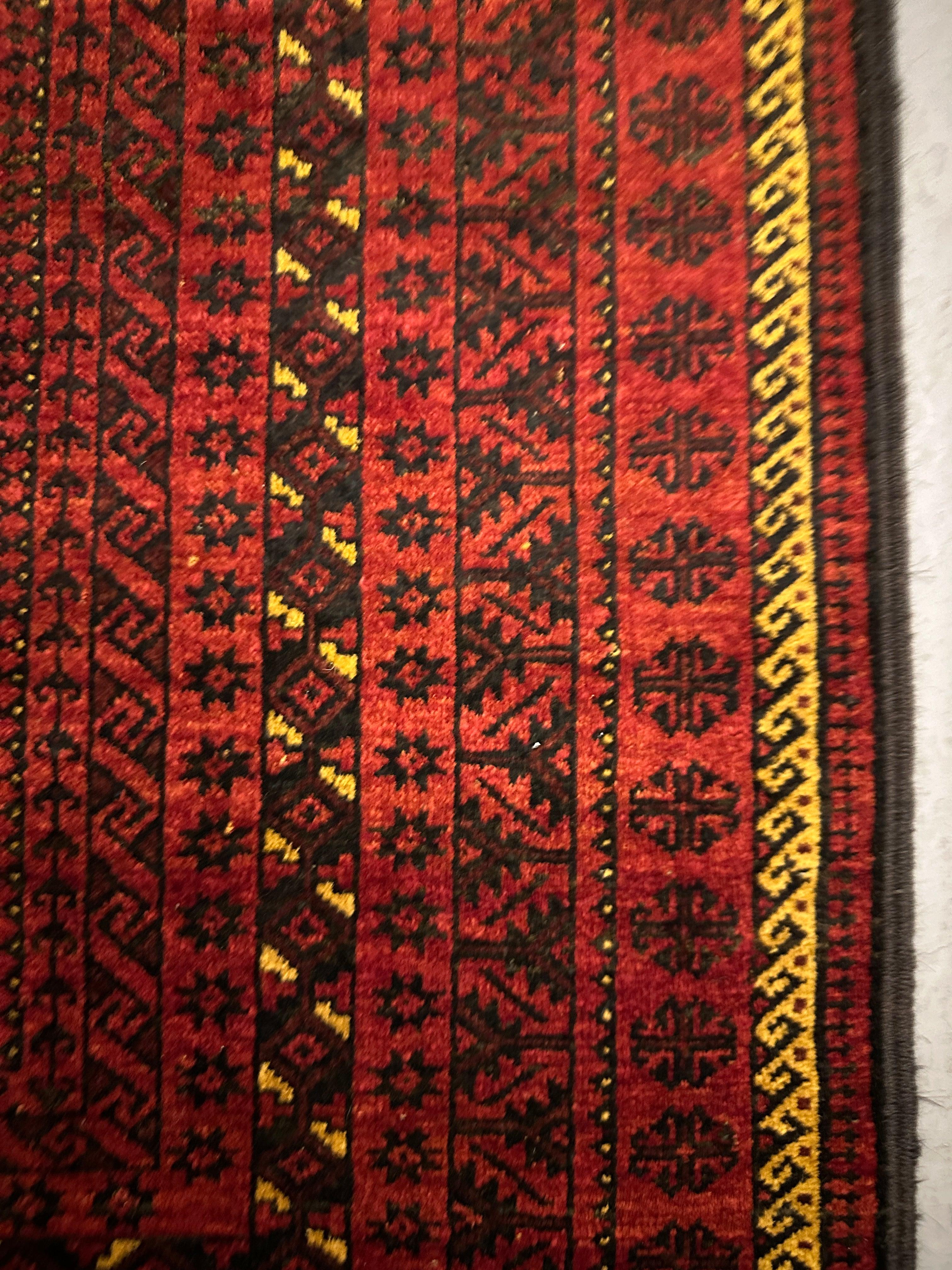 200 x 119 cm Fine Persian Old Baluch Rug Hand-Knotted Red & Black Colour - Rugoutlet