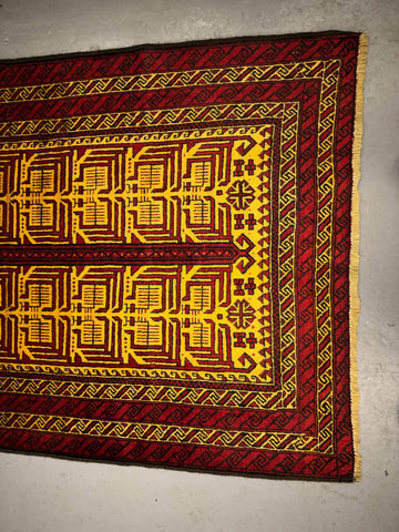 195 x 128 cm Fine Persian Old Baluch Prayer Rug Hand-Knotted Red & Yellow Colour - Rugoutlet