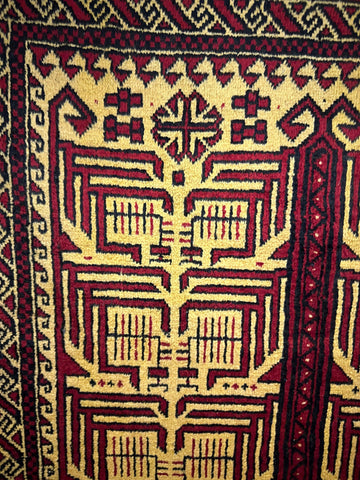 195 x 128 cm Fine Persian Old Baluch Prayer Rug Hand-Knotted Red & Yellow Colour - Rugoutlet