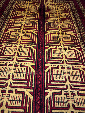 195 x 128 cm Fine Persian Old Baluch Prayer Rug Hand-Knotted Red & Yellow Colour - Rugoutlet