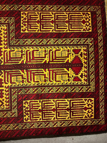 195 x 128 cm Fine Persian Old Baluch Prayer Rug Hand-Knotted Red & Yellow Colour - Rugoutlet