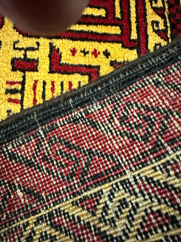 195 x 128 cm Fine Persian Old Baluch Prayer Rug Hand-Knotted Red & Yellow Colour - Rugoutlet