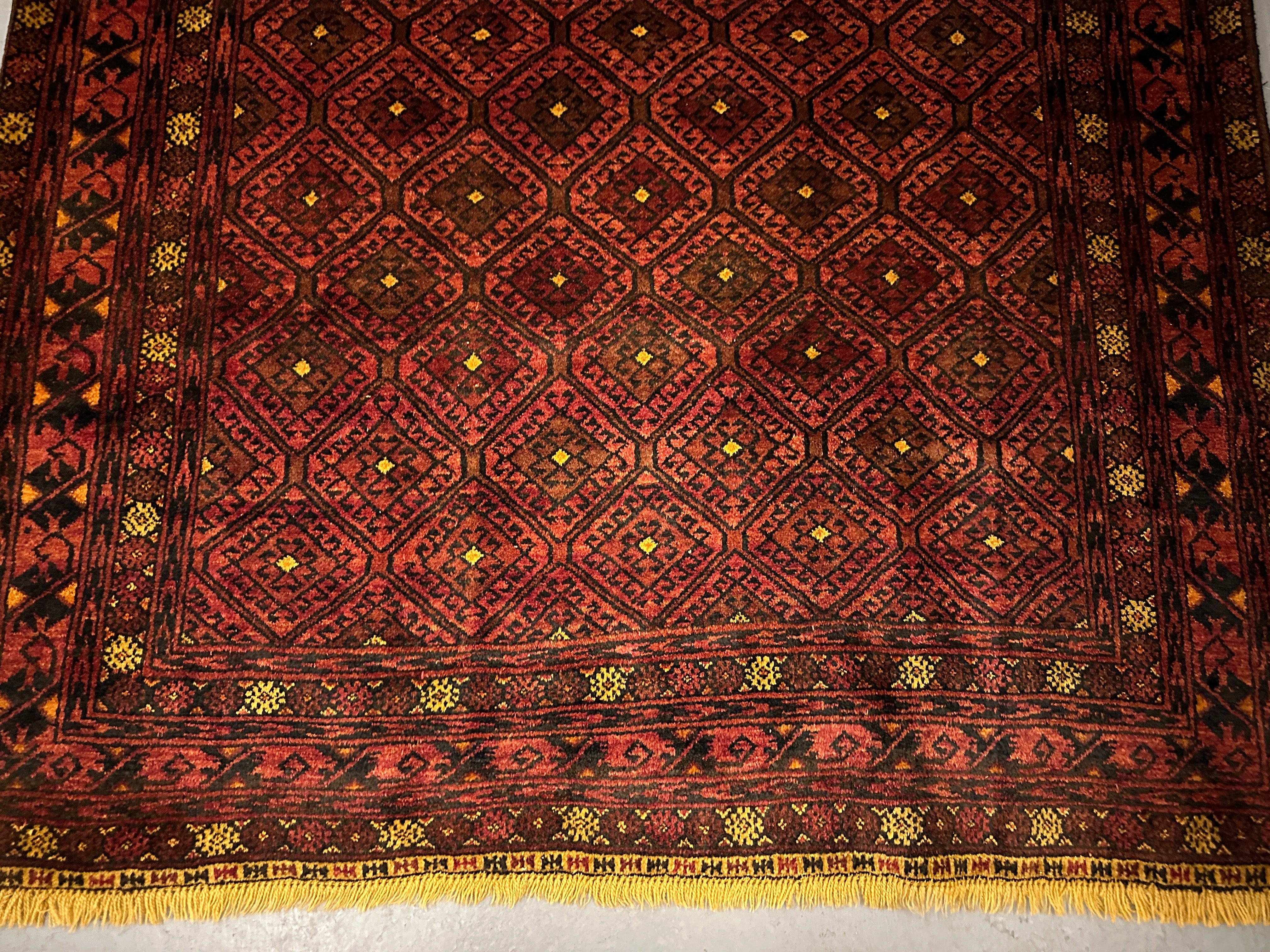 230 x 130 cm Fine Persian Old Baluch Rug Hand-Knotted Red & Black Colour - Rugoutlet