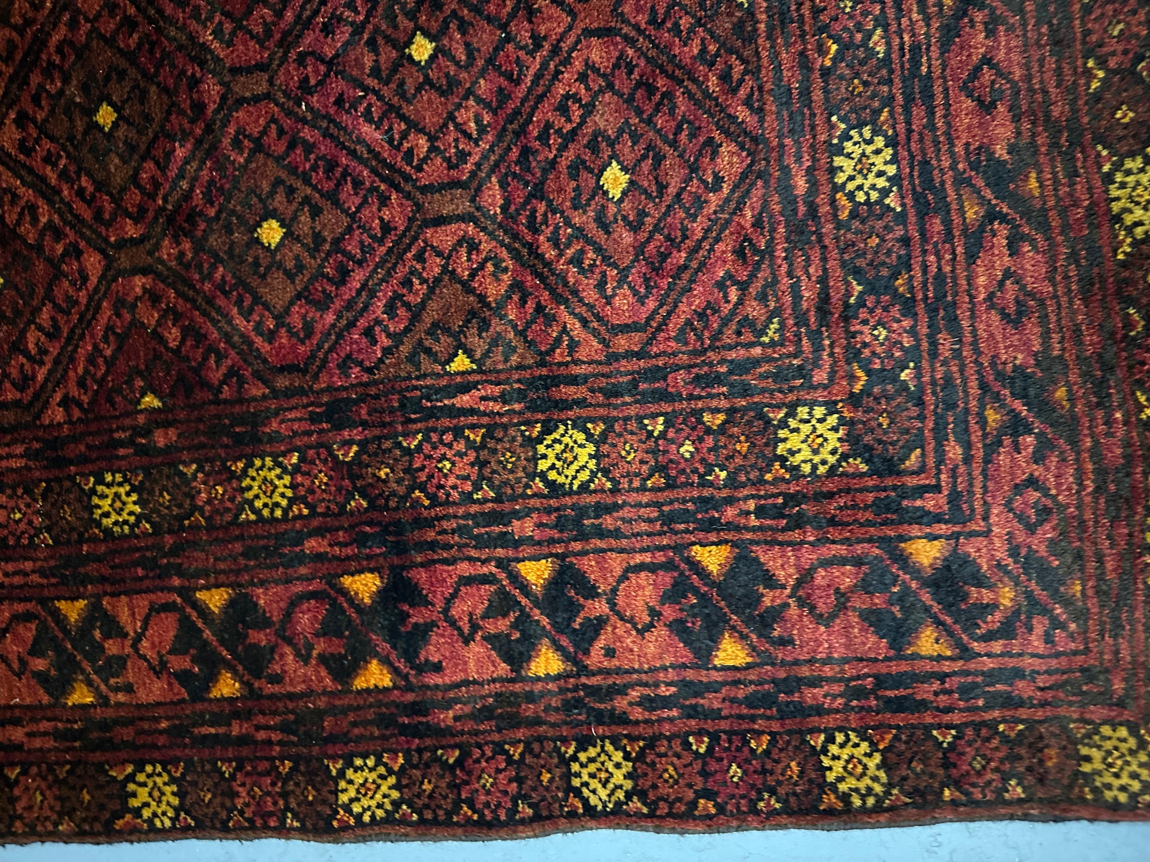 230 x 130 cm Fine Persian Old Baluch Rug Hand-Knotted Red & Black Colour - Rugoutlet