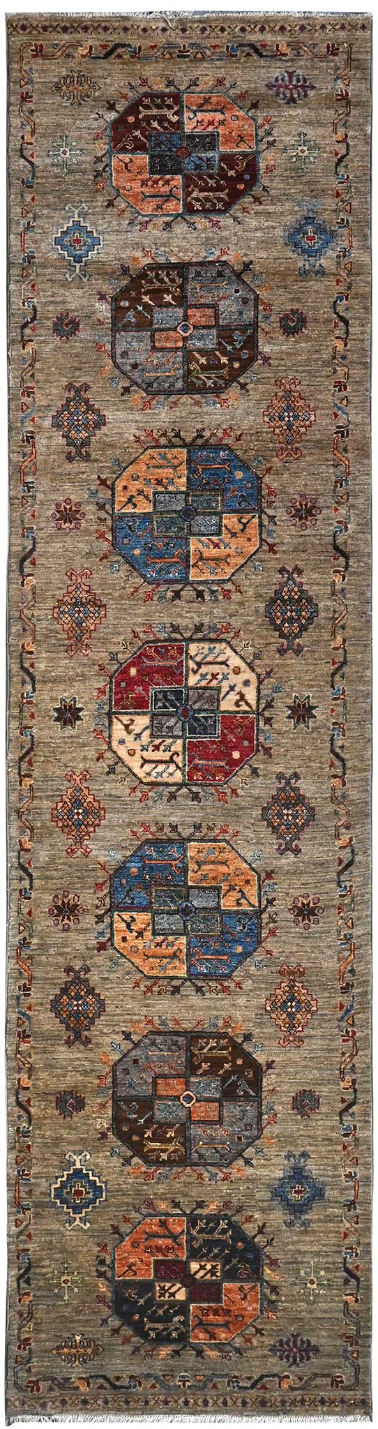 Kazak Natural Dye Wool Runner Rug  3.35 X 0.84 m (10.9 X 2.7 ft)