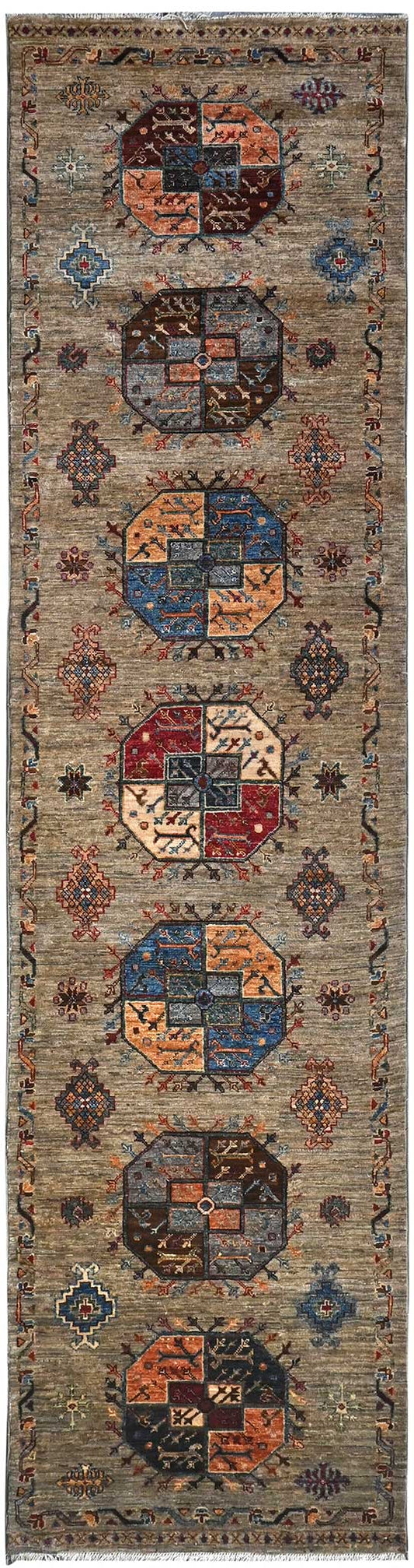 Kazak Natural Dye Wool Runner Rug  3.35 X 0.84 m (10.9 X 2.7 ft)