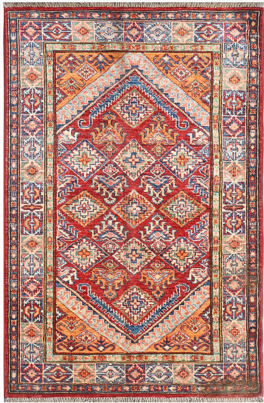 Handmade Kazak Wool Rug 1.26 X 0.84 m (4.1 X 2.7 ft)