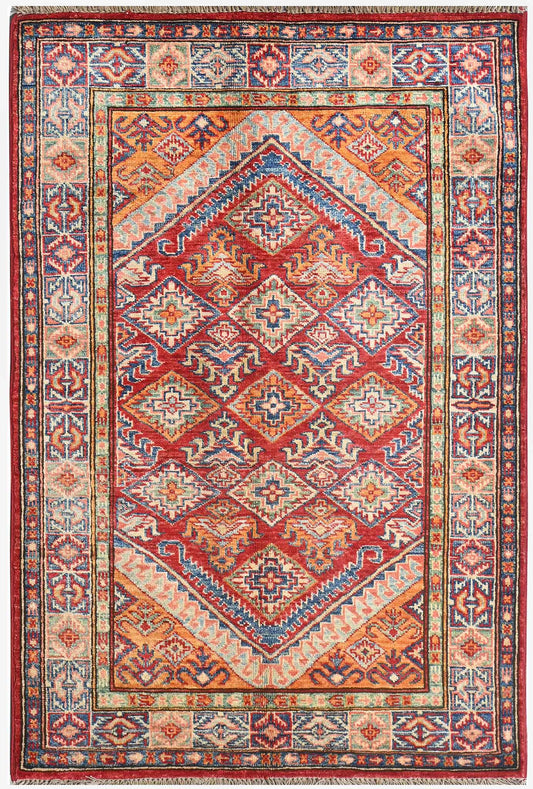 Handmade Kazak Wool Rug 1.36 X 0.85 m (4.4 X 2.7 ft)