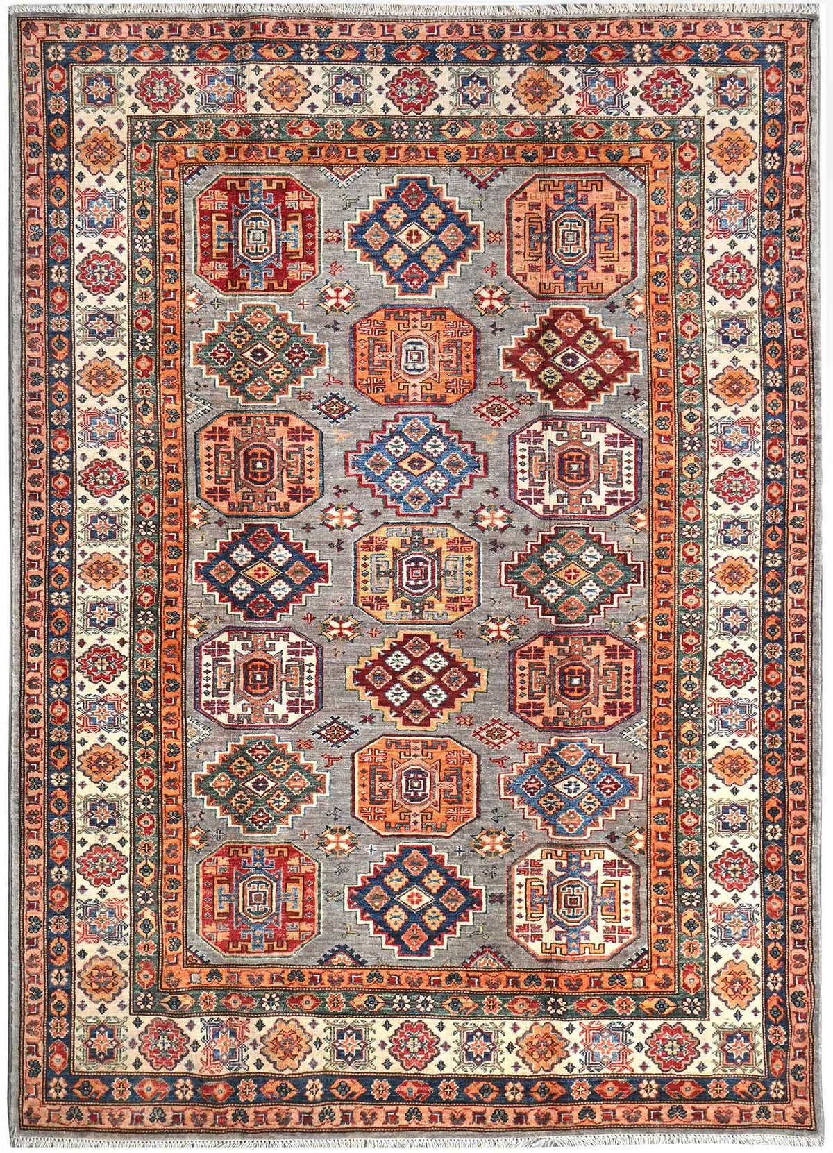 Handmade Kazak Wool Rug 2.42 X 1.73 m (7.9 X 5.6 ft)