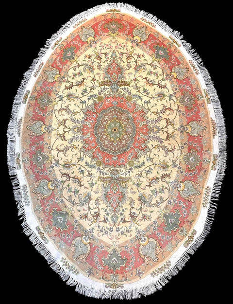 215 x 145 cm Fine Oval Silk and wool Persian Tabriz Rug - Rugoutlet