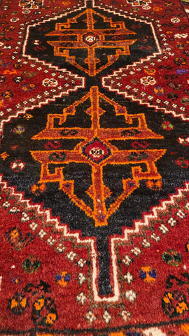 Persian Shiraz Handmade Wool Rug - Red & Black - 120 x 85 cm