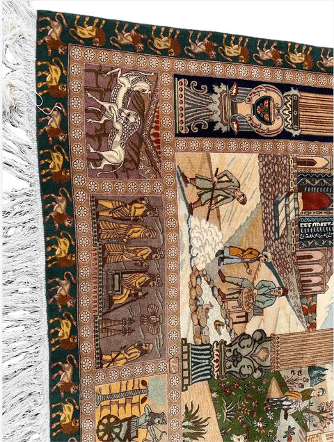 Persian Tabriz Handmade Silk Rug - Red & Beige Grey Blue - 220 cm x 200 cm