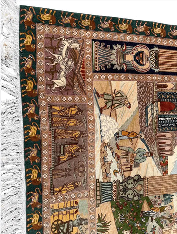 Persian Tabriz Handmade Silk Rug - Red & Beige Grey Blue - 220 cm x 200 cm