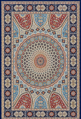 Persian Tabriz Gondad Handmade Full Silk Dome Design Rug Blue, Ivory & Gold 350 × 520 cm