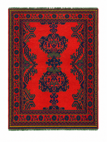 Handmade Old Turkish Ushak Wool Rug 195x170 cm – Red & Green Rug