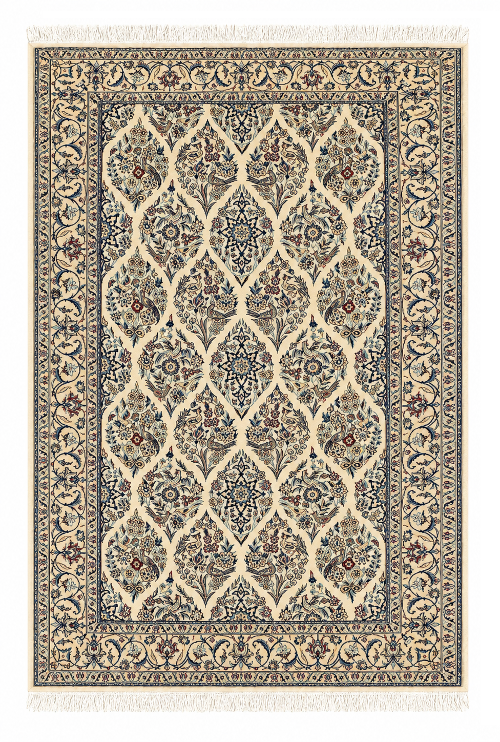 Fine Persian Nain 6La Silk & Wool Handmade Rug Ivory Floral Design 215 × 137 cm