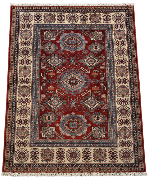 Kazak Handmade Wool Rug - Red & Beige - 200 x 150 cm