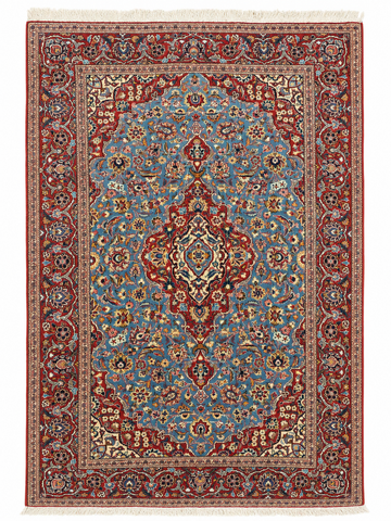 Handmade Fine Persian Kashan Wool Rug 215x135 cm – Red & Blue Rug