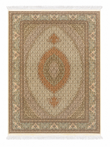 Handmade Persian Tabriz Wool & Silk Rug 210x151 cm – Beige & Brown Rug