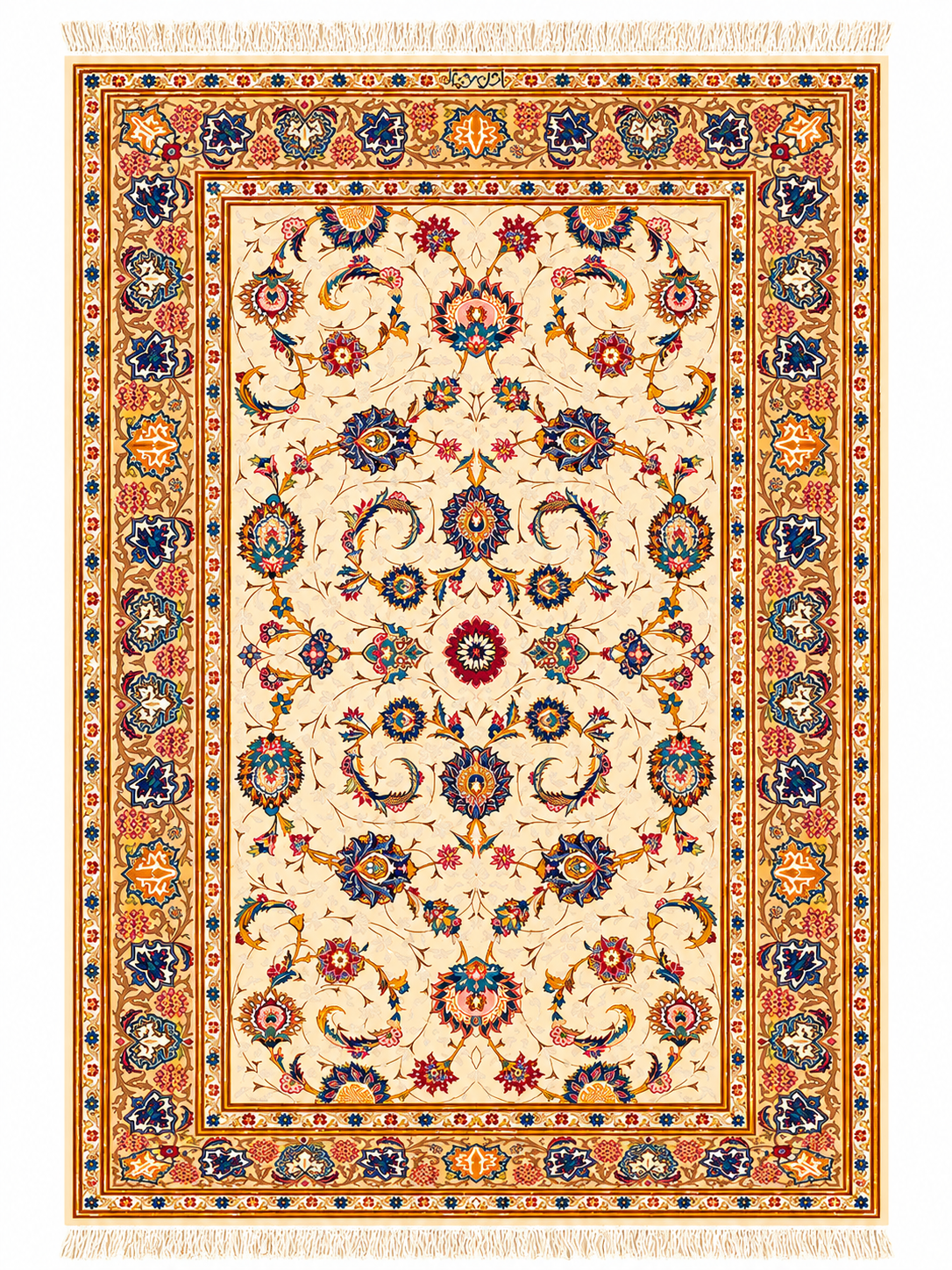 Handmade Antique Persian Kashan Wool & Silk Rug 225x142 cm – Beige & Brown Rug