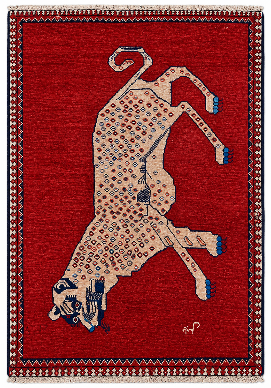 Nomadic Qashqai Tribal Lion Rug 163 x 110 cm (5.35 x 3.61 ft)
