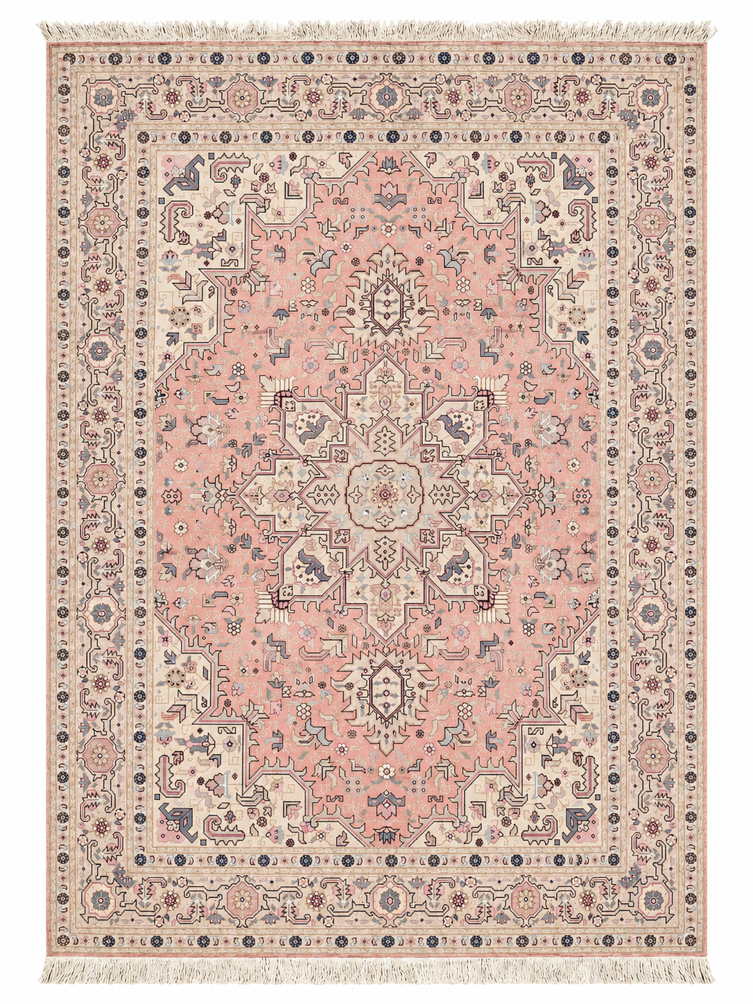 Handmade Persian Tabriz Wool & Silk Rug 200x250cm – Pink & Beige Traditional Oriental Rug