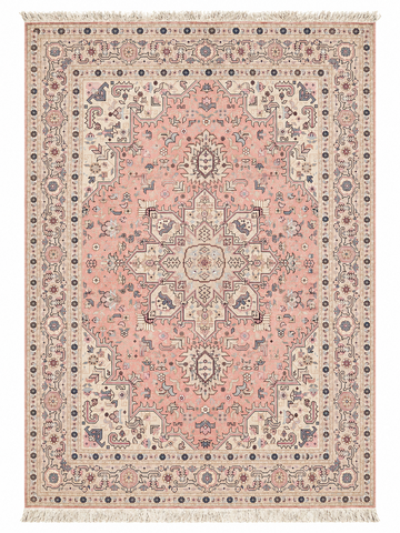 Handmade Persian Tabriz Wool & Silk Rug 200x250cm – Pink & Beige Traditional Oriental Rug