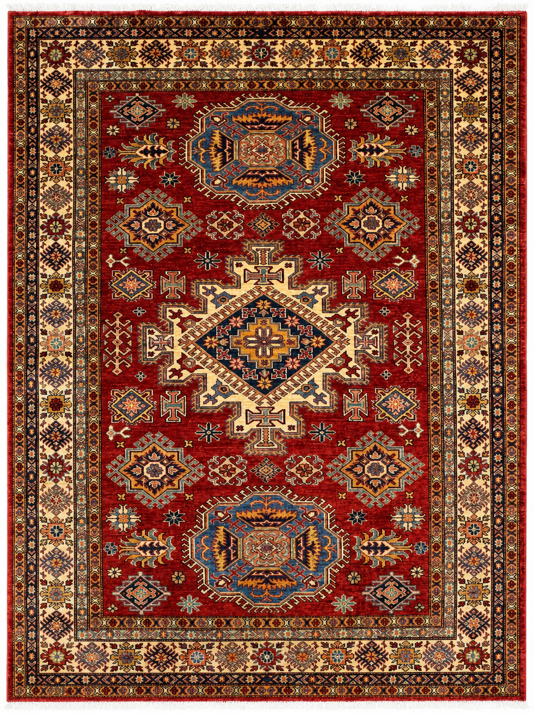 Handmade Super Kazak Wool Rug 167x242 cm – Red & Golden Natural Dye Rug