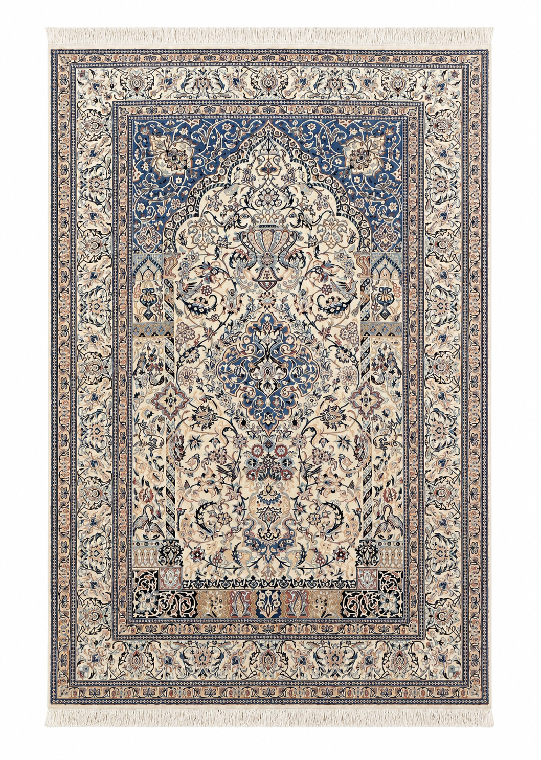 Handmade Fine Isfahan Wool & Silk Rug 243x143 cm – Golden & Blue Rug