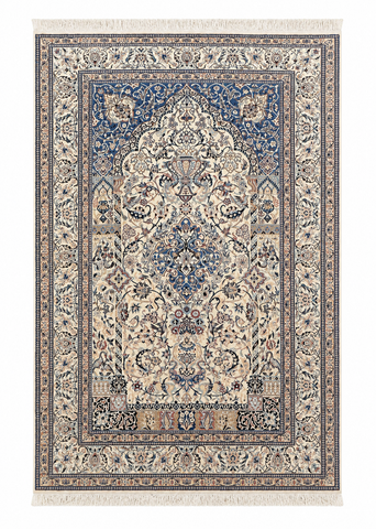 Handmade Fine Isfahan Wool & Silk Rug 243x143 cm – Golden & Blue Rug
