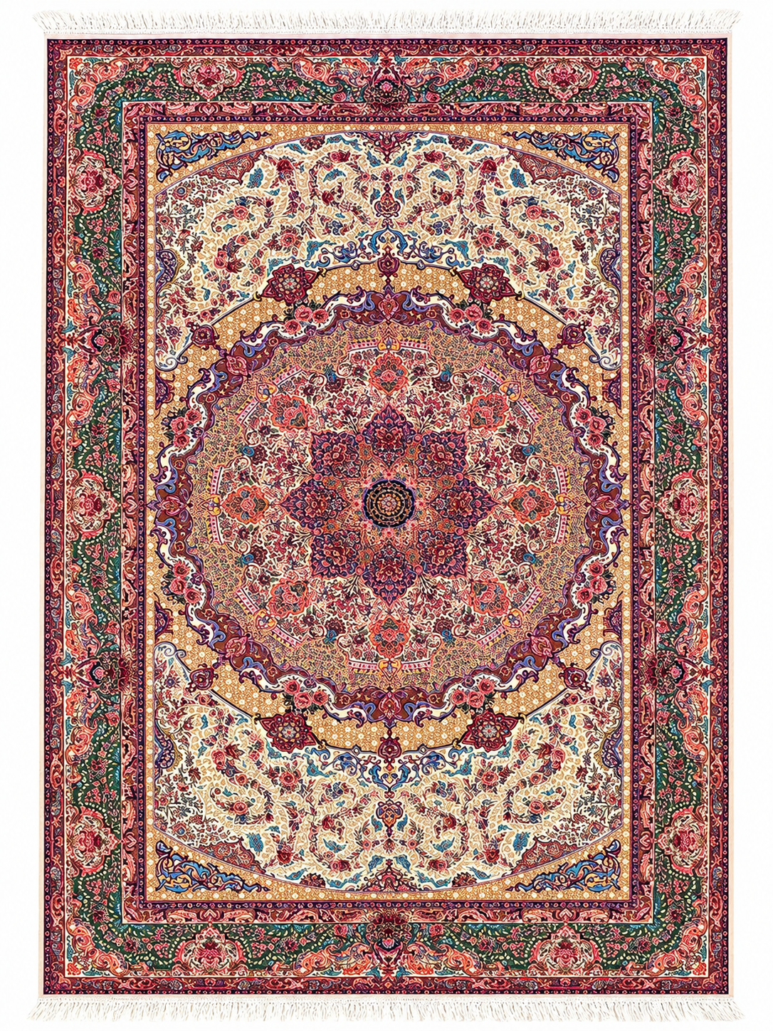 Modern Powerloom Acrylic Rug with Silk Tassels 225x150 cm – Maroon & Beige Rug