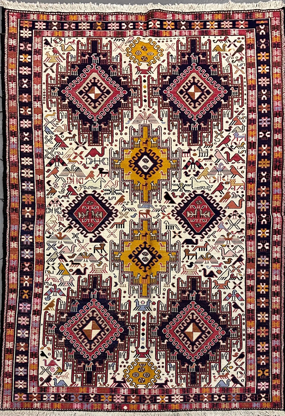 Fine Silk Qashqai Sumak Handmade Rug 190 x 115 cm (6.23 x 3.77 ft)