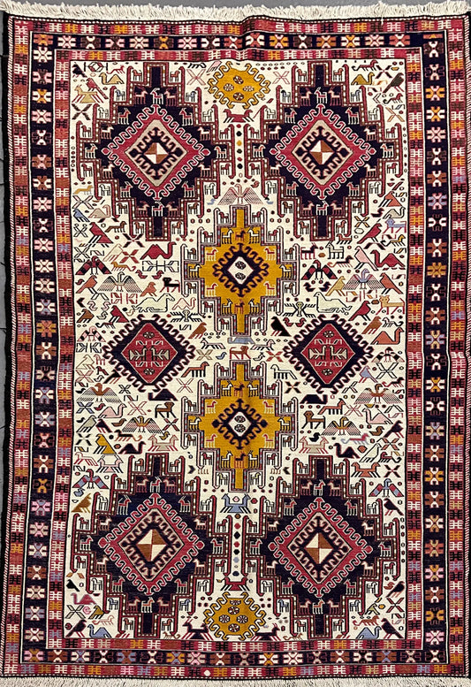 Fine Silk Qashqai Sumak Handmade Rug 190 x 115 cm (6.23 x 3.77 ft)