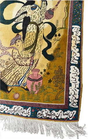 Persian Tabriz Handmade Silk Rug - Beige & Black - 140 cm x 100 cm