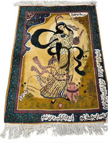 Persian Tabriz Handmade Silk Rug - Beige & Black - 140 cm x 100 cm