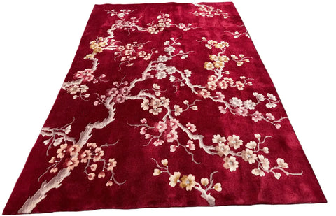 Antique Chinese Handmade Wool Rug - Red - 375 x 275 cm