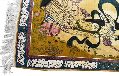 Persian Tabriz Handmade Silk Rug - Beige & Black - 140 cm x 100 cm