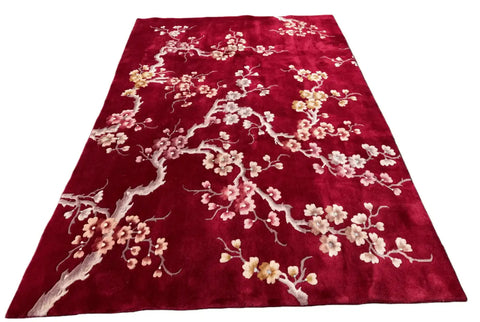 Antique Chinese Handmade Wool Rug - Red - 375 x 275 cm