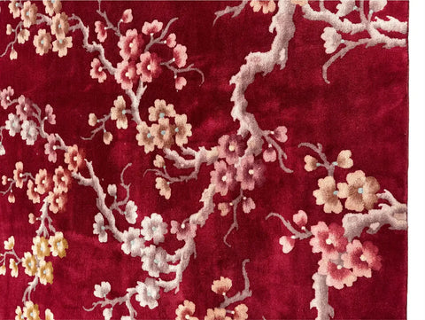 Antique Chinese Handmade Wool Rug - Red - 375 x 275 cm