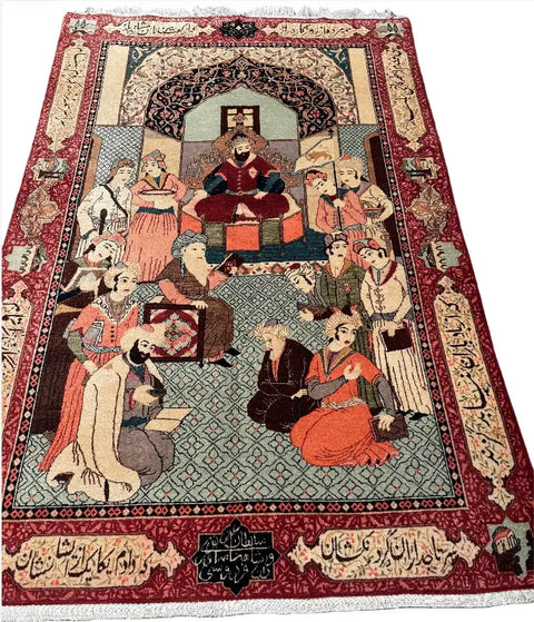 Persian Tabriz Handmade Silk Rug - Red & Beige Grey Red - 220 cm x 200 cm
