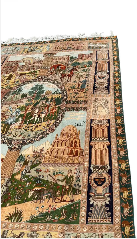 Persian Tabriz Handmade Silk Rug - Red & Beige Grey Blue - 220 cm x 200 cm