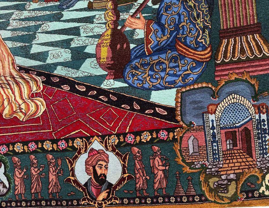 Persian Tabriz Handmade Silk Rug - Red Green Blue Grey & Beige Grey Blue - 290 cm x 204 cm