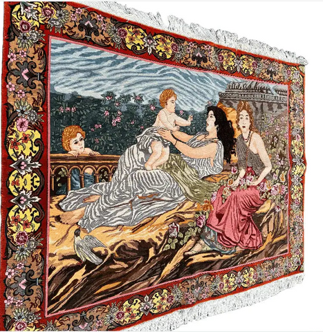 Persian Tabriz Handmade Silk Rug - Red & Beige Grey - 200 cm x 150 cm